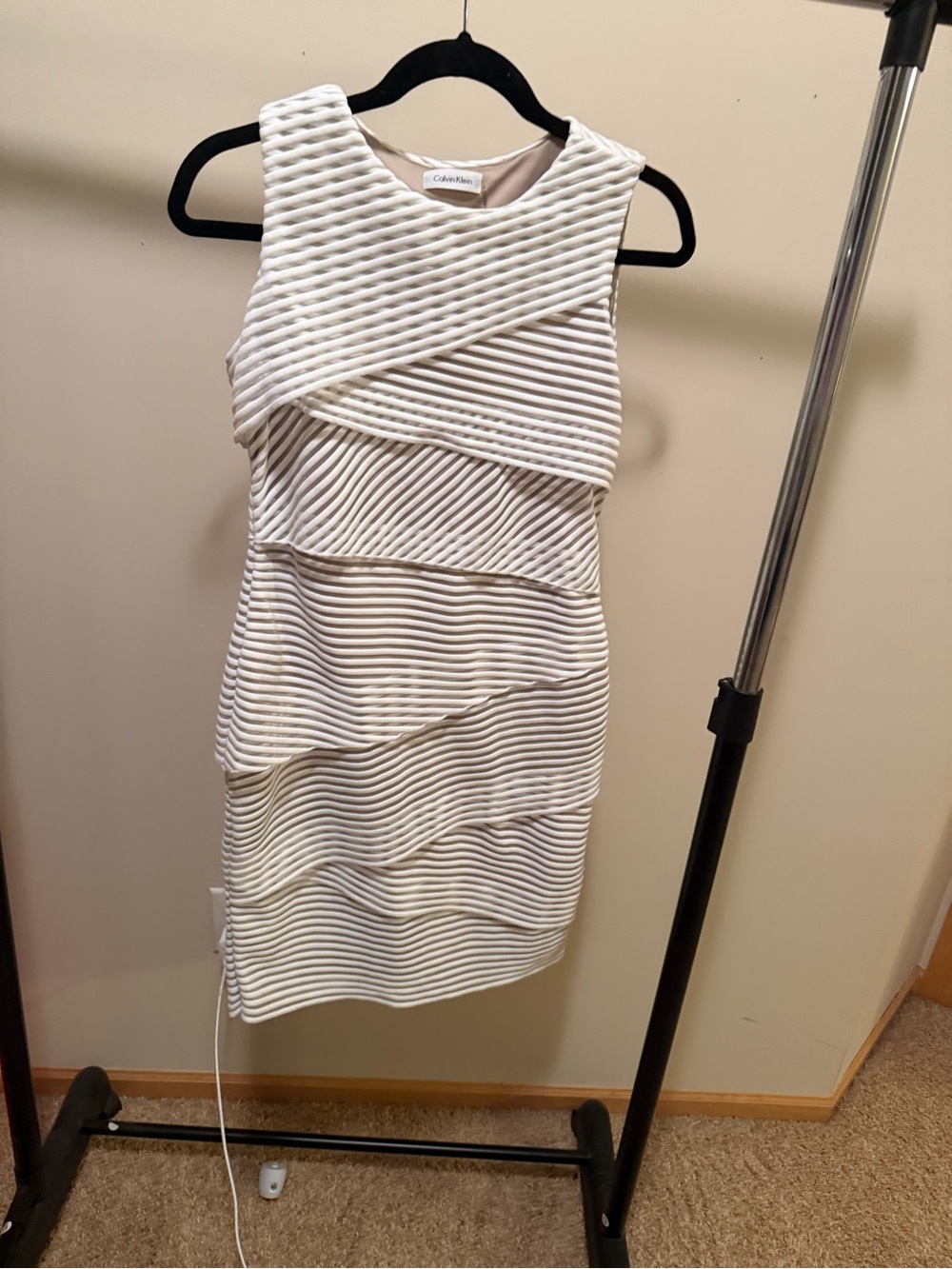Calvin Klein Cream White Textured Sleeveless Mini Dress